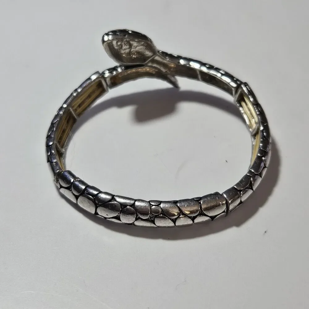 Crystal Snake Stretch Bracelet in Silver Tone Heart Head 7